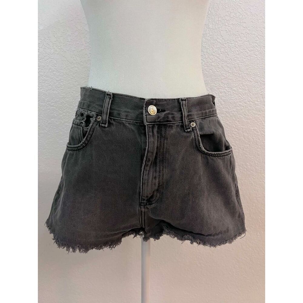 Forever 21 Charcoal Denim Shorts Size 30 Distressed Frayed Hem High Rise